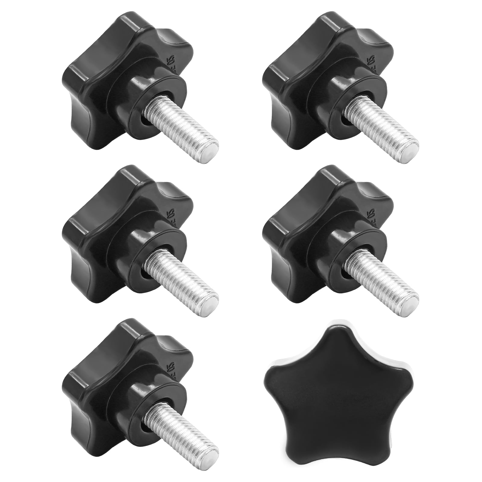 6 Pieces M8 x 20mm Thread Star Knobs, Plastic Star Shaped Clamping Knob Handle Hand Tightening Screw for Umbrella Base Replacement