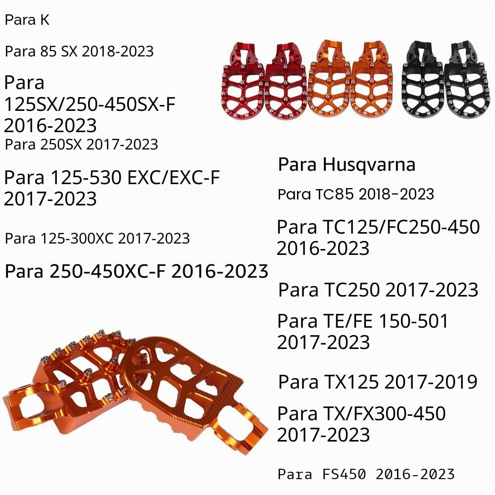Motocicleta Dirt Bike Estribo Pedales Reposapiés Para KTM SX SXF EXC EXCF XCW XCFW SMC 65 85 125 150 200 250 350 450 530 Para Husqvarna (black)