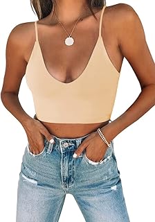 Gesponserte Anzeige – REORIA Damen Sexy U-Ausschnitt Verstellbare Spaghettiträger Doppelt gefüttert Nahtlose Camisole Tank...