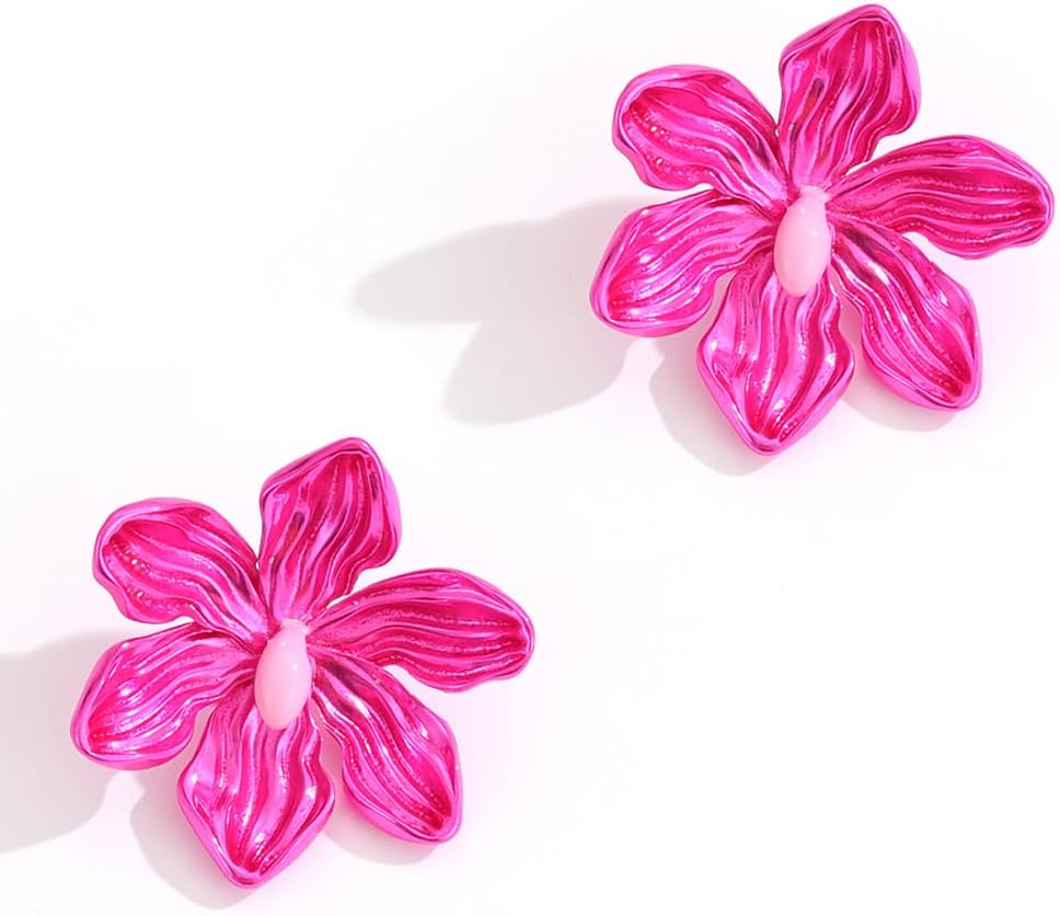 Colorful Flower Statement Earrings for Women Vintage Unique Two-Tone Floral Petal Stud Earrings Minimalist Enamel Flower Earrings Jewelry Gifts - Image 7