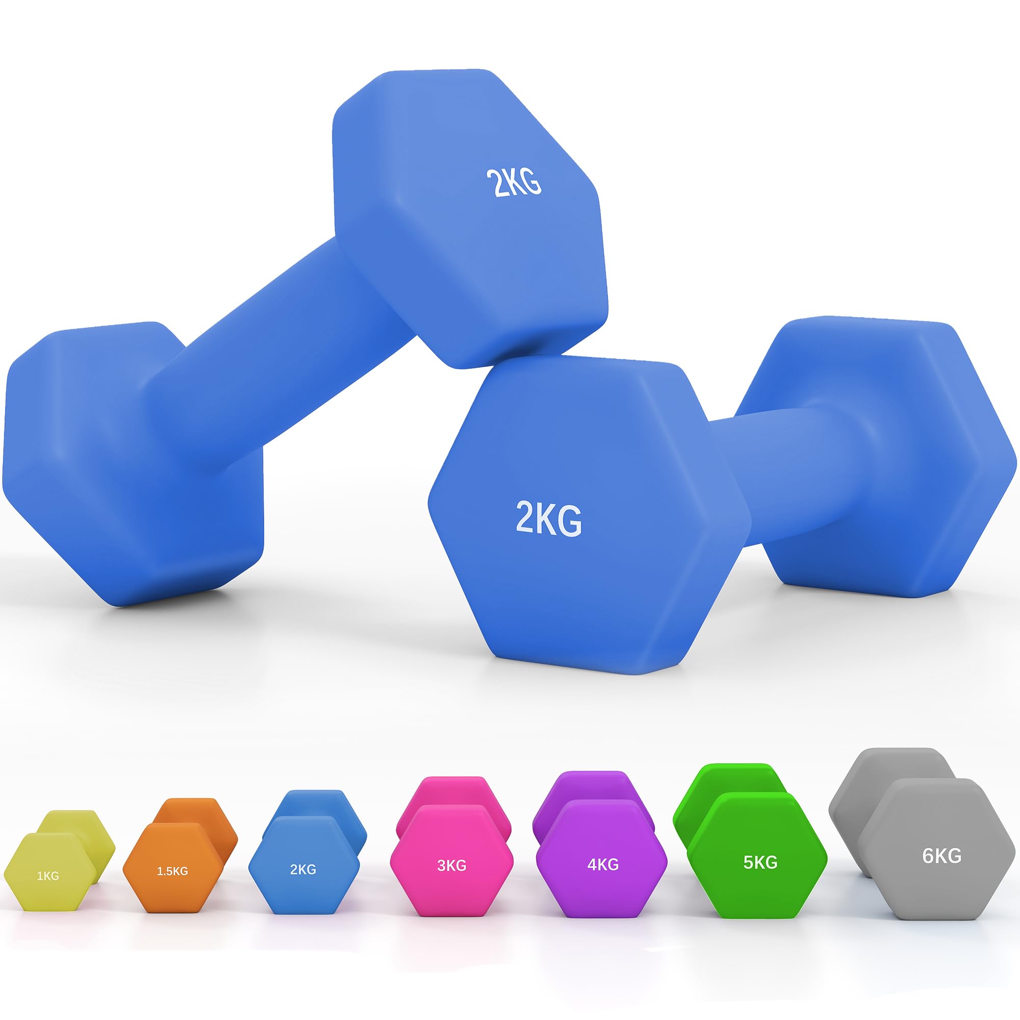 SPORTNOW Set of 2 Hex Dumbbells, Neoprene Weights Pair with Non-Slip Grip, Home Gym Fitness Training Equipment, 2 x 2kg, Blue โ image 1