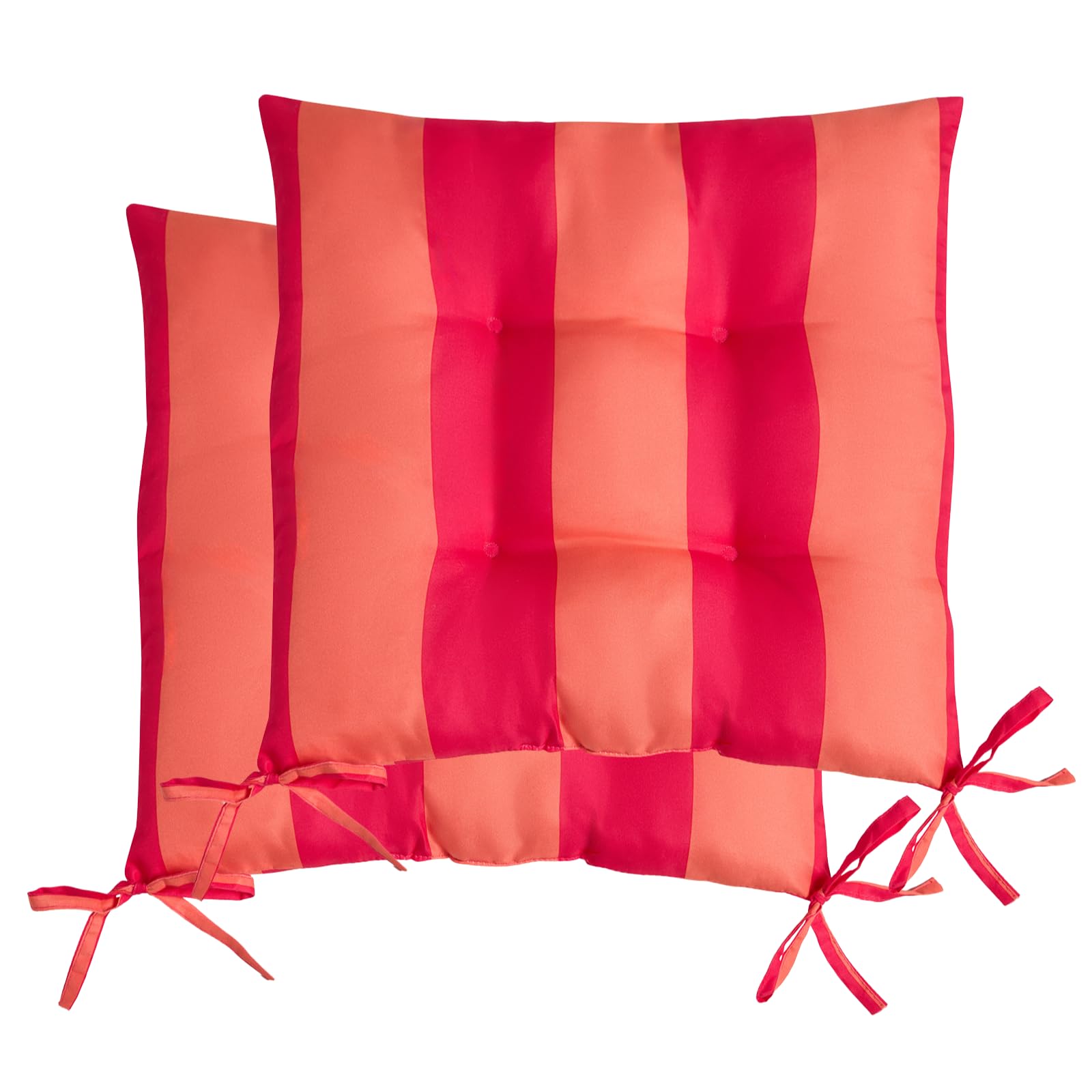 OHS 2 Pack Seat Pads for Dining Chairs, Stripe Indoor Outdoor Chair Cushions with Ties for Garden Furniture Bistro Chairs Kitchen Dining Chair Cushions, Orange/Pink - 40 x 40cm