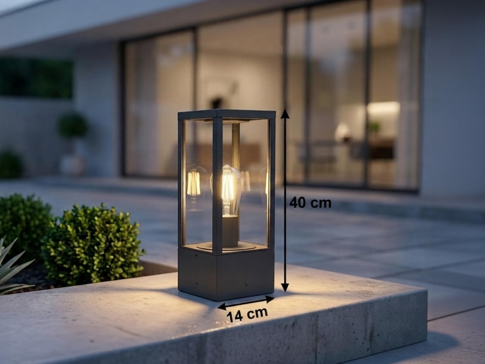 meineWunschleuchte Sockel-Leuchte Anthrazit für Terrassenbeleuchtung Außen | mit E27 LED, Höhe 40cm, moderne Pollerleuchte, Aluminium mit Glas, für Wegbeleuchtung Garten, Schutzklasse IP44