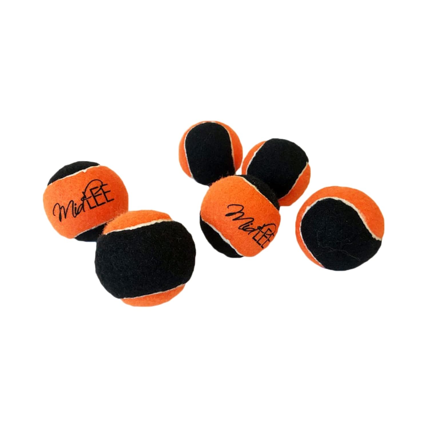 Midlee Orange Black Dog Halloween Tennis Balls Fetch Toy- Set of 6