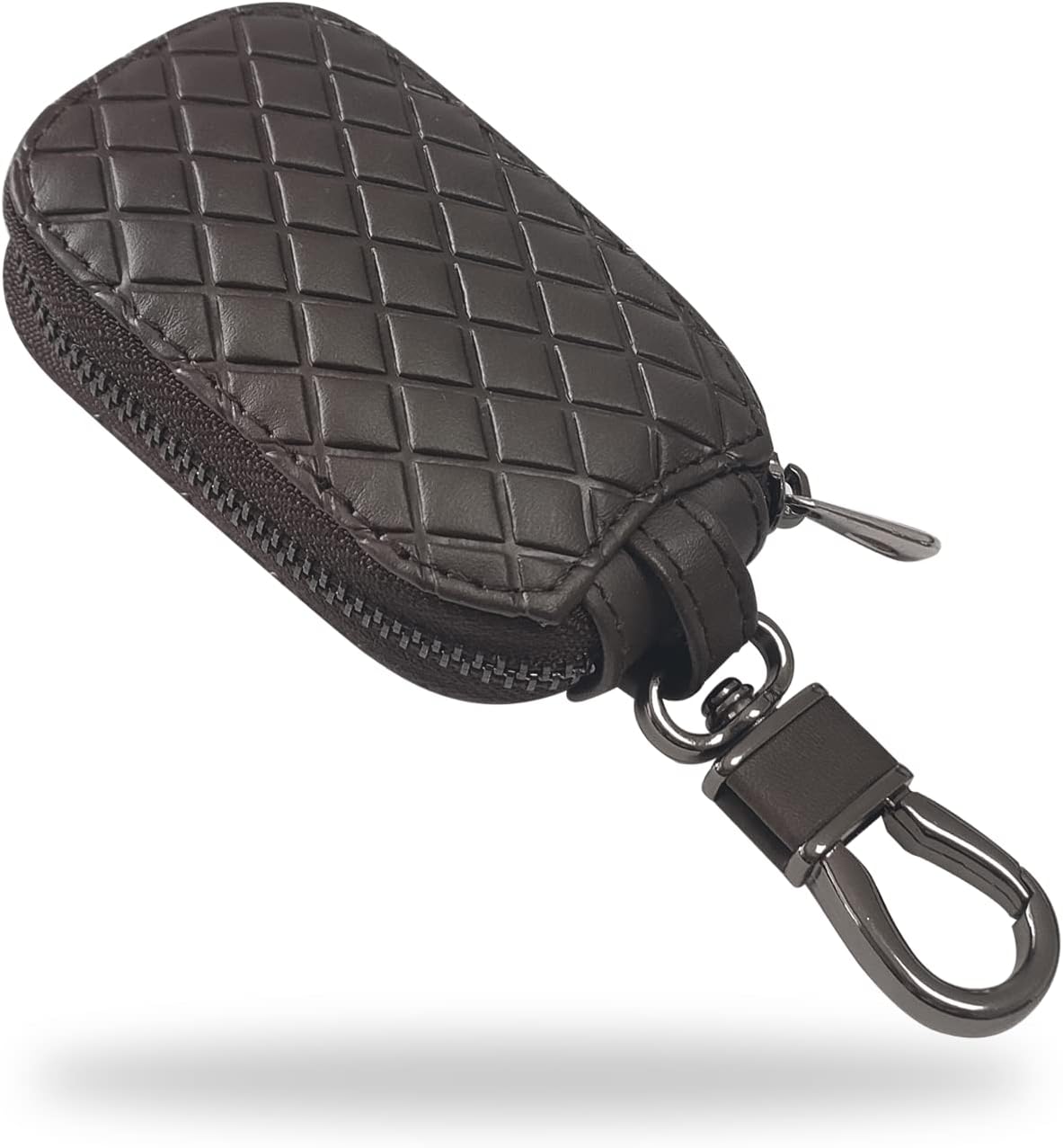 Funda universal para llave de automóvil, funda de cuero para llavero inteligente, protector antiarañazos con cremallera y gancho de metal (cuadros