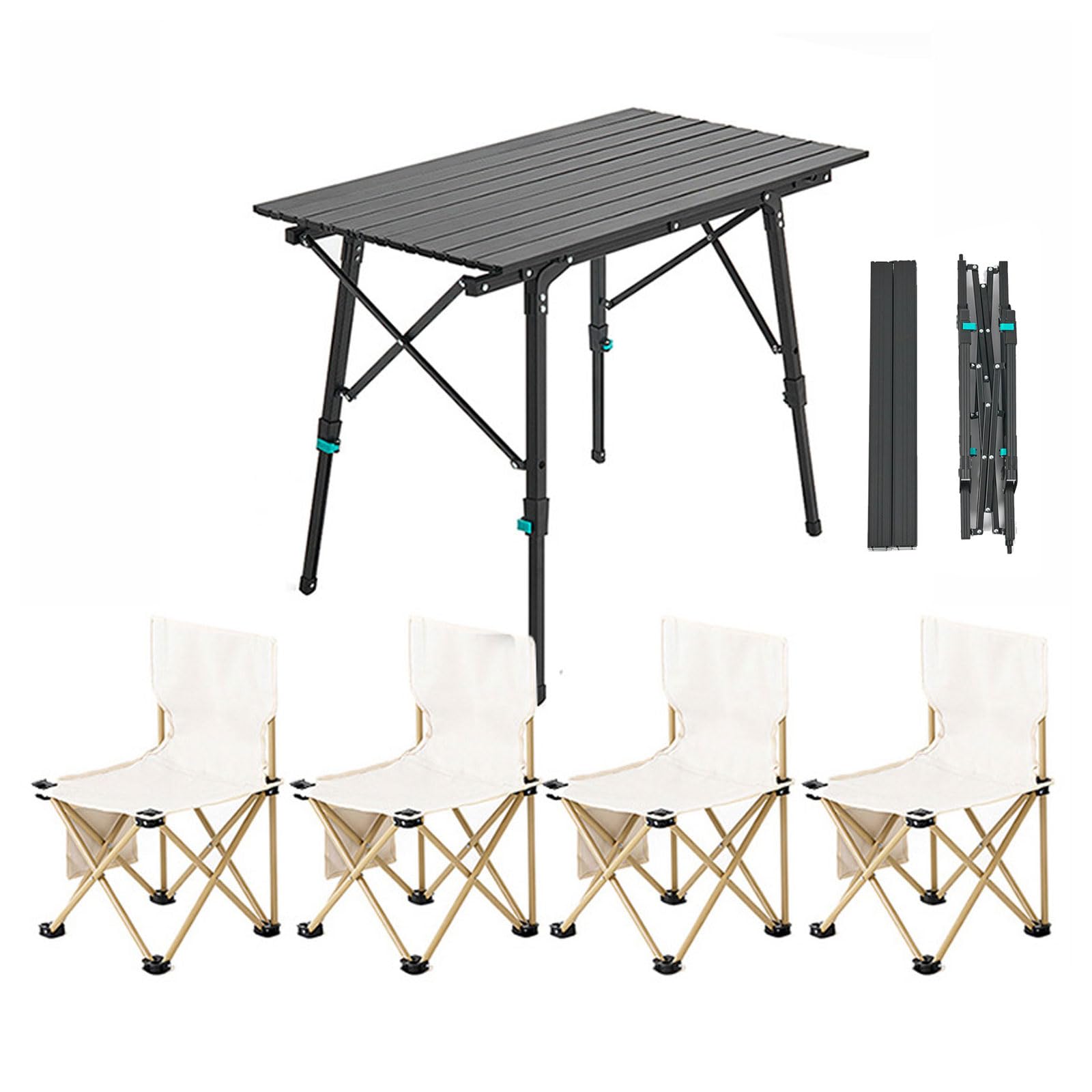 Table de camping pliante avec plat en aluminium et chaises portables