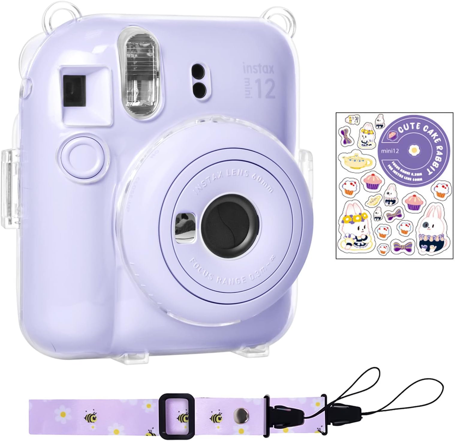 Rieibi Instax Mini 12 Case, Instax Mini Cheki 12 Cover Instax Mini12 Protective Case with File Storage Pocket, Shoulder Strap, and Sticker (Purple)