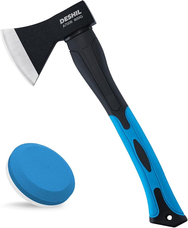 15-Inch Chopping Hatchet Axe with Sharpening Stone for Kindling | Forged Steel Blade with Anti-Slip and Shock Reduction Handle Great Throwing Axes and Hatchets