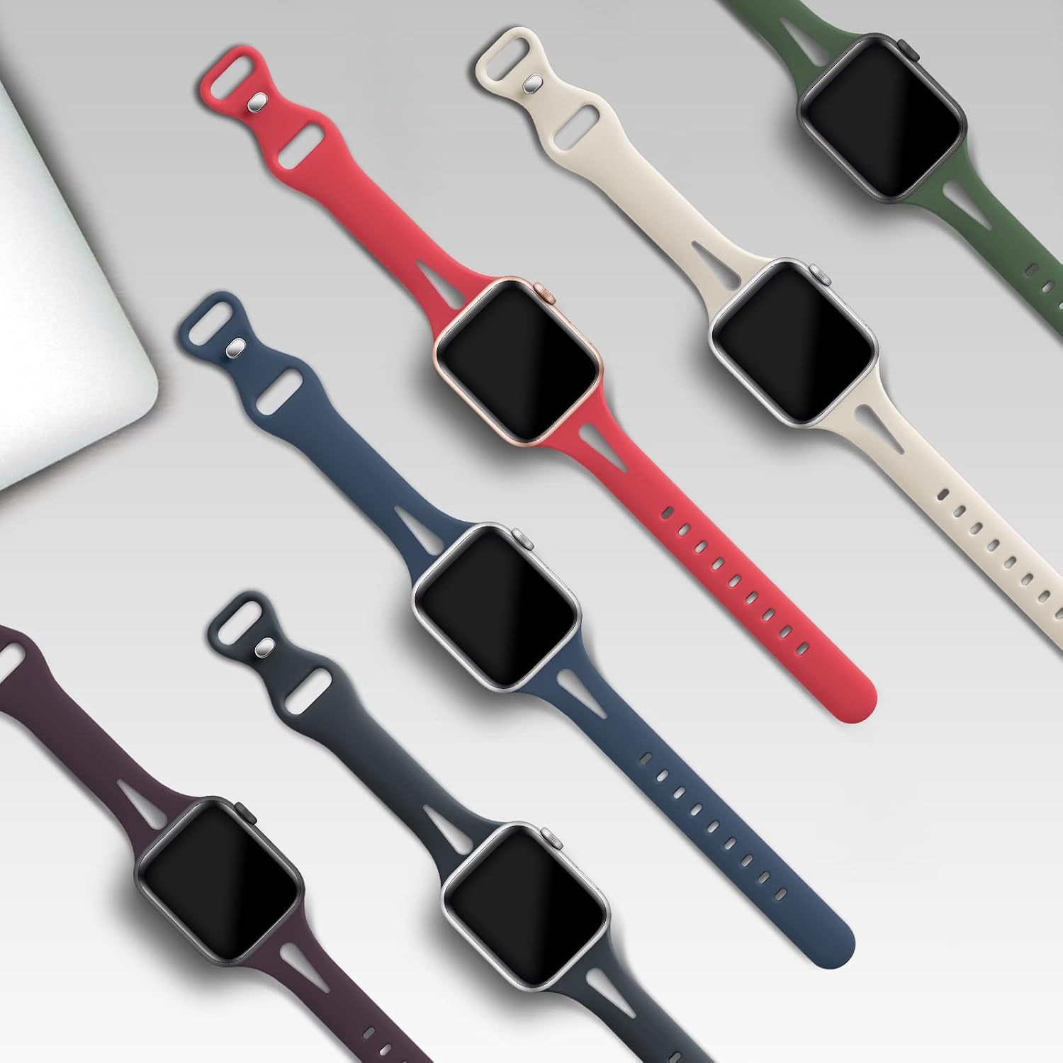 Acrbiutu 6 Pack Bands Compatible with Apple Watch 38mm 40mm 41mm 42mm 44mm 45mm, Slim Thin Narrow Replacement Water Drop Silicone Sport Strap Wristbands for iWatch Series SE 7/6/5/4/3/2/1 Women Men