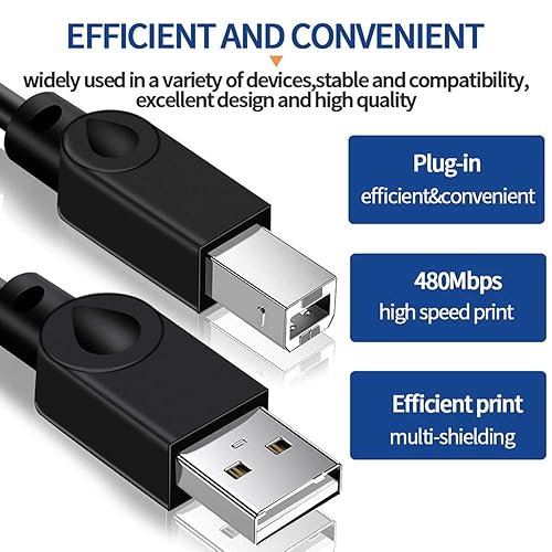 Miniatura 3 de Cable de impresora USB de 10 pies, USB 2.0 A-macho a B-macho, cable USB tipo B, cable de escáner para impresoras como Canon, Epson, HP DeskJetEnvy,