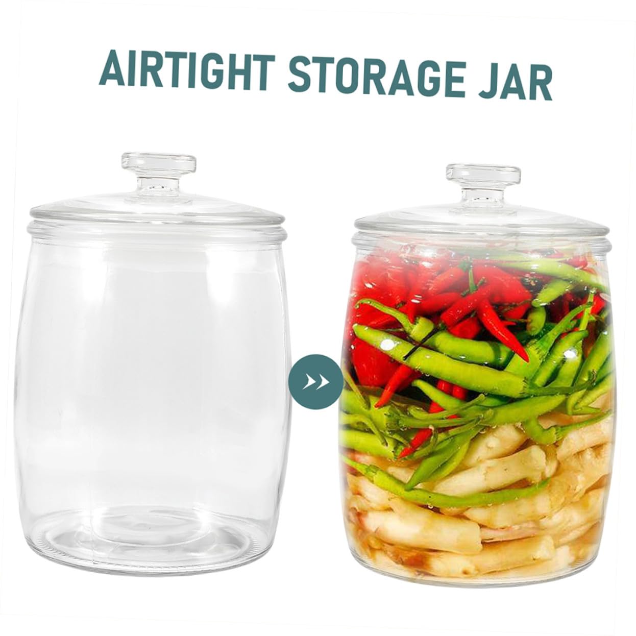 Mikinona Großes Glasgefäß als Pickle Jar Einmachglas für Gurken und Vorratsglas aus Glas Luftdicht Verschlossen zum Aufbewahren von Lebensmitteln im Haushalt