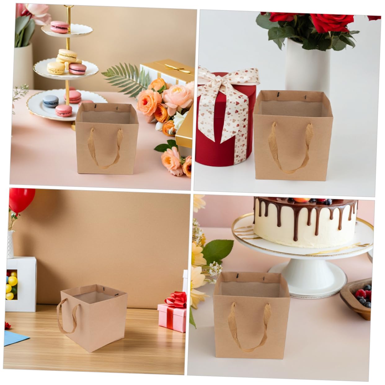 VALICLUD Lot De 10 Paquet En Papier Kraft Brun Carrés 25x25x25 Cm Paquet à Fleurs Et Résistants Pour Bouquets Et Pâtisseries Et Emballages Présents Écologiques