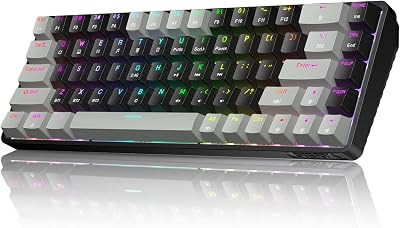 Dierya DK68 Tastiera Gaming Wireless,60% Tastiera Meccanica Bluetooth/2.4G/USB-C RGB,Interruttore Blu,Double-Shot ABS Keycaps Compatibile con Win/Mac,Nero grigio-B(Layout US,QWERTY)