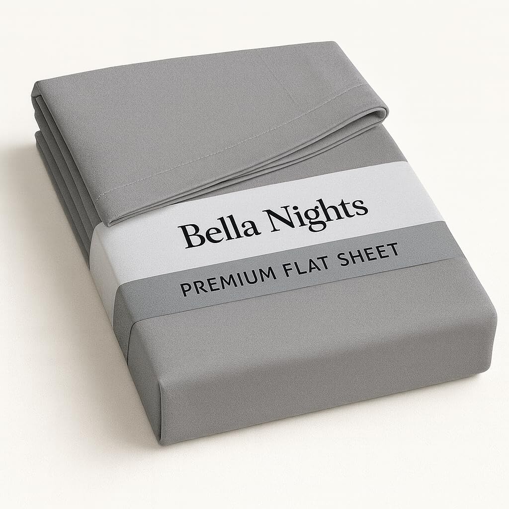 Bella Nights Flat Sheet Polycotton Blend – Soft & Durable Easy Care Bed Sheet Plain Dyed Bed Linen – Lightweight Bedding – Hotel Quality Bed Sheet (Grey, Single)
