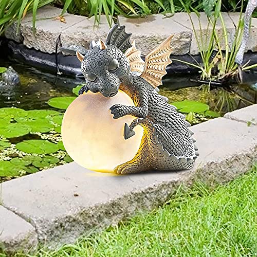 G Ganen Garden Dragon Statue, Resin Dinosaur Outdoor Sculptures - Cute Garden Dragon Figurines With Led Lights For Home Decor, Patio Lawn Yard Decor #TOP5