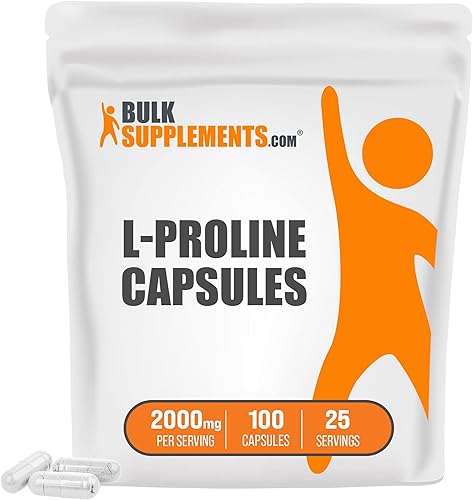 BulkSupplements.com L-Proline Capsules - Suplementos para la piel - Suplementos con aminoácidos - Suplementos nutricionales de aminoácidos (100 disponible en Yaxa Peru