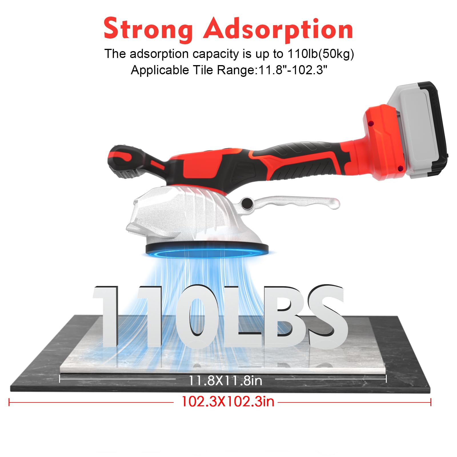 Vokoroad Cordless Tile Vibrator Leveling Tool – For Milwaukee M18 Battery, 8 Speeds, LCD Display, 132 LBS Suction, Brushless Motor (Tool Only)