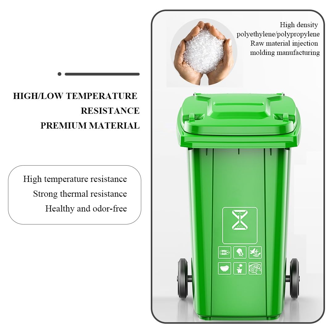 Duży wysoki kosz na śmieci, z kołami i mechanicznym systemem zaczepów, z uchwytami i pokrywą, wytrzymały plastik (czarny, 120 l)