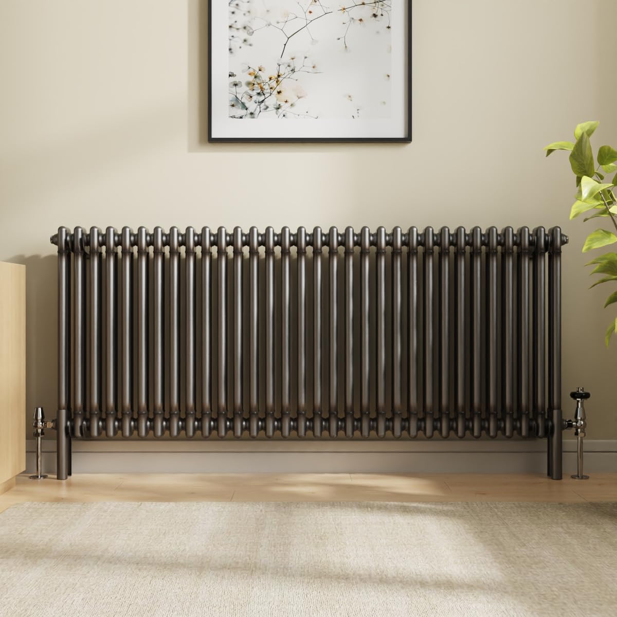 NRG 600 x 1460mm Raw Metal Cast Iron Double Column Horizontal Radiator