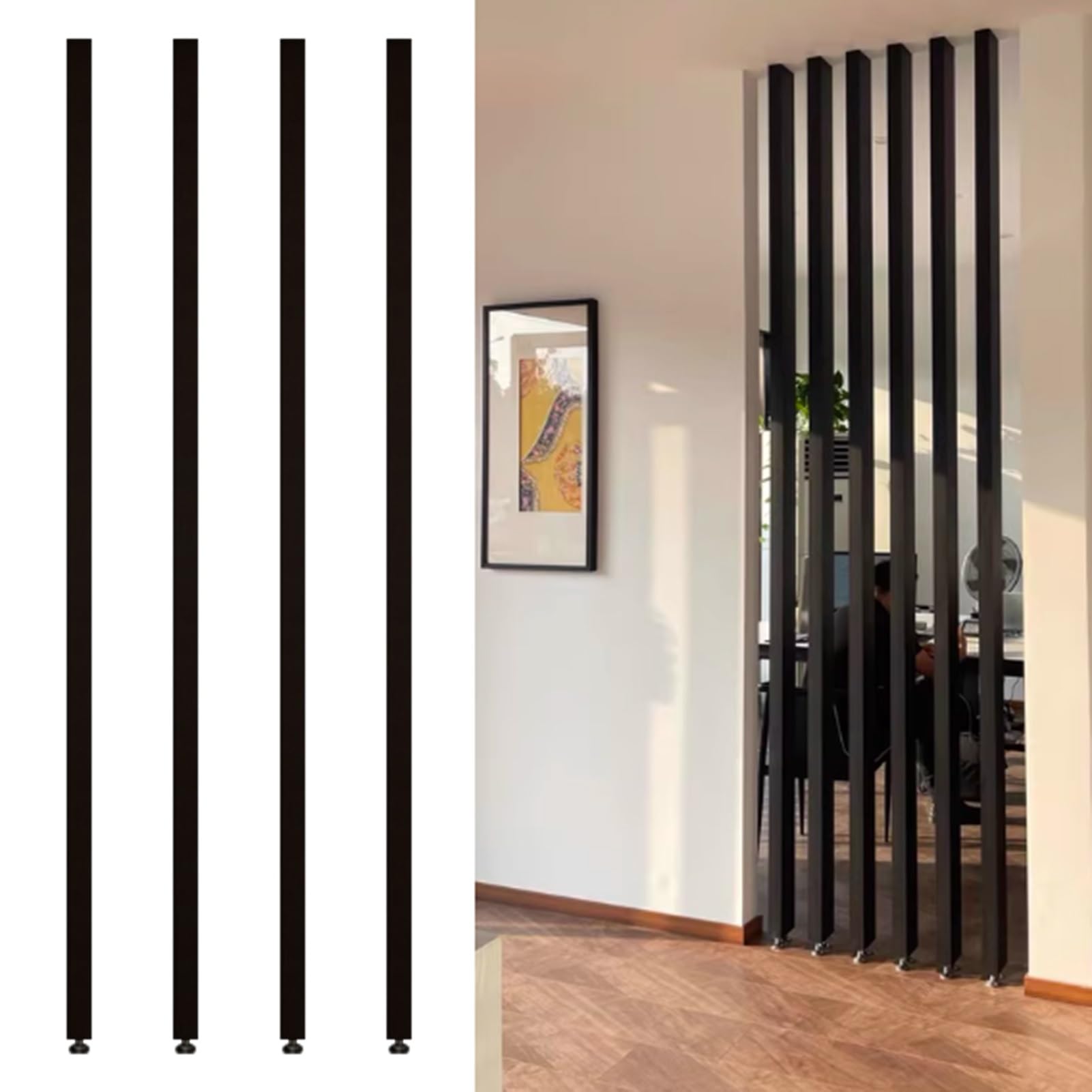 Floor to Ceiling Wall Post Partitions Screens， Adjustable Room Divider Floor to Ceiling 70-240cm No Drilling Durable Aluminum(4 Pcs,205cm/80.7in/6.72ft)