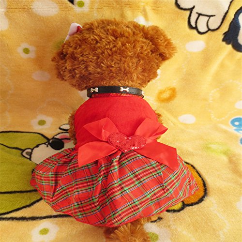 Tangpan Bow-Knot Christmas Pet Costume Plaid Skirt Dog Clothes Santa Dress Size L #TOP6