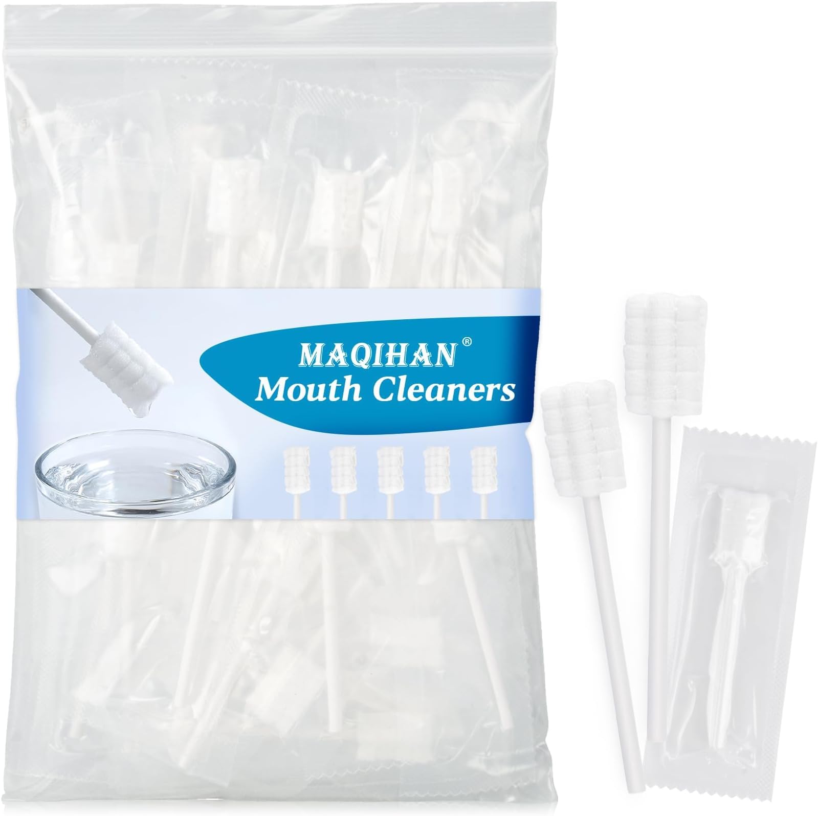 MAQIHAN 50 Gauze Mouth Swabs - Oral Swabs Disposable Toothbrushes Individually Wrapped Swabsticks for Dry Mouth Cotton Gauze on a Stick Dental Oral Care Supplies Mini Thrush Mouth Treatment