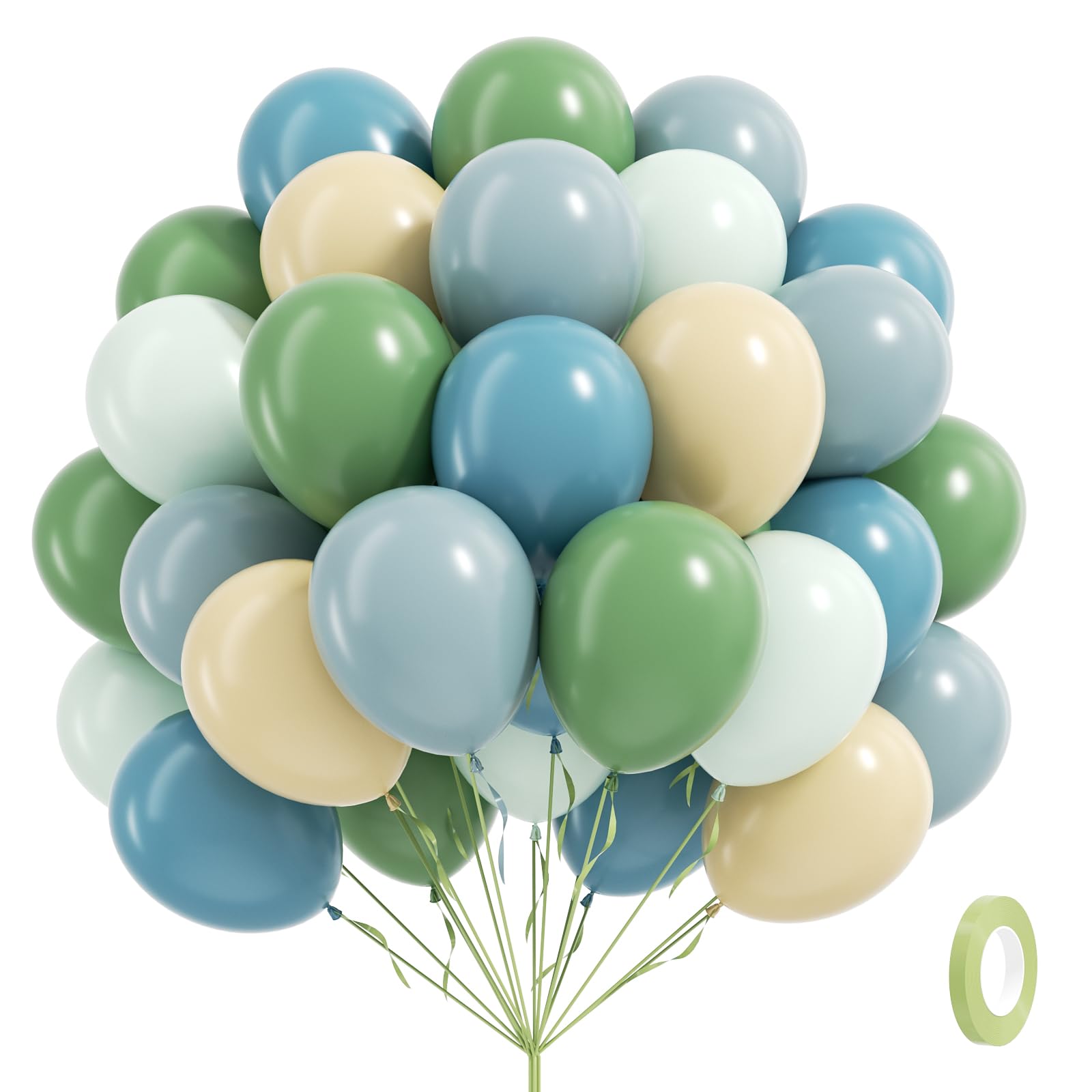 Photo 1 of 60pcs Blue and Green Balloons - Sage, Dusty Blue, Pastel Green, Nude for Bridal, Woodland, Birthday, Baby Shower Decorations