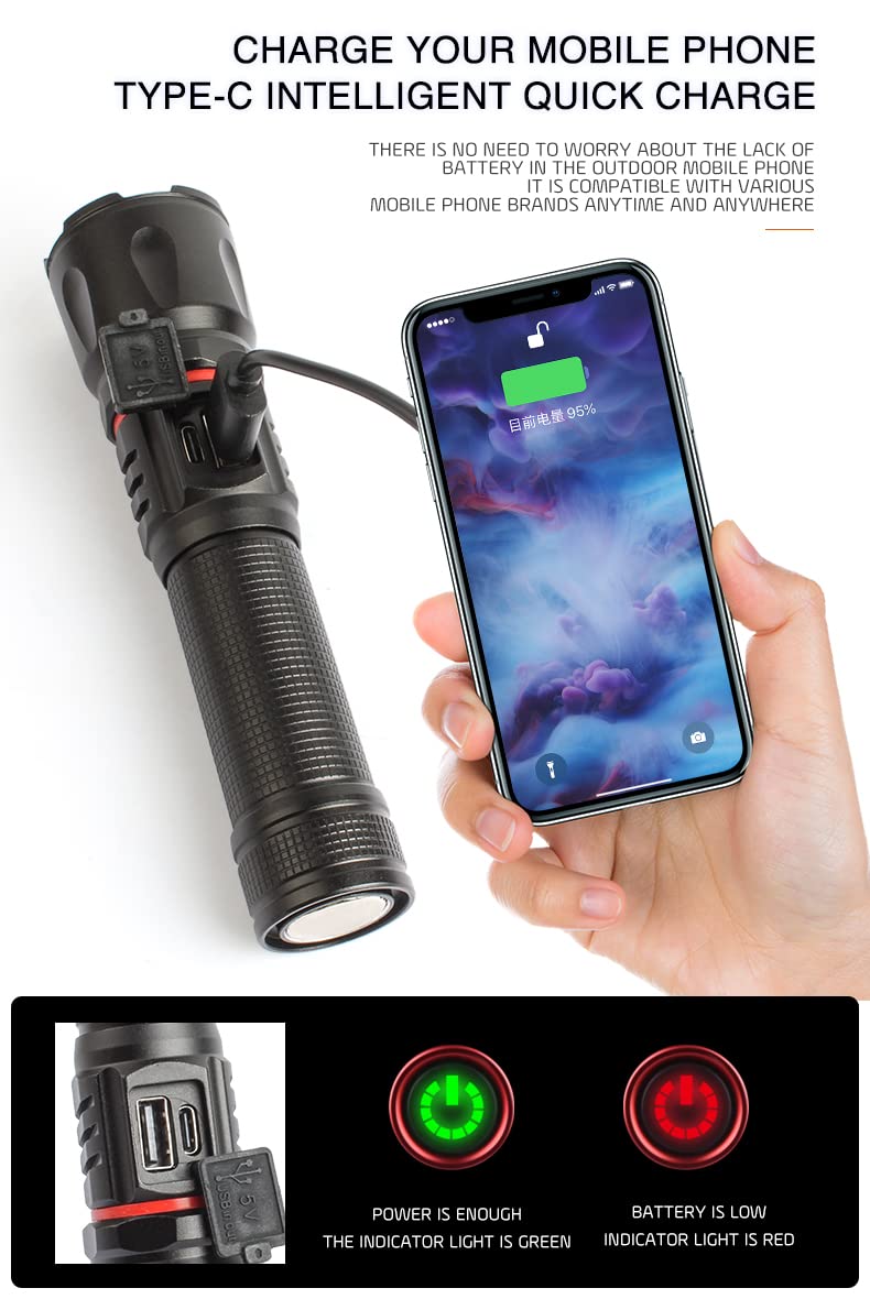 DOCOSS DS-T71 Rechargeable Torch Light High Power Flashlight LED Light with Lamp Camping Torch 2 in 1 - Black, Metal 3