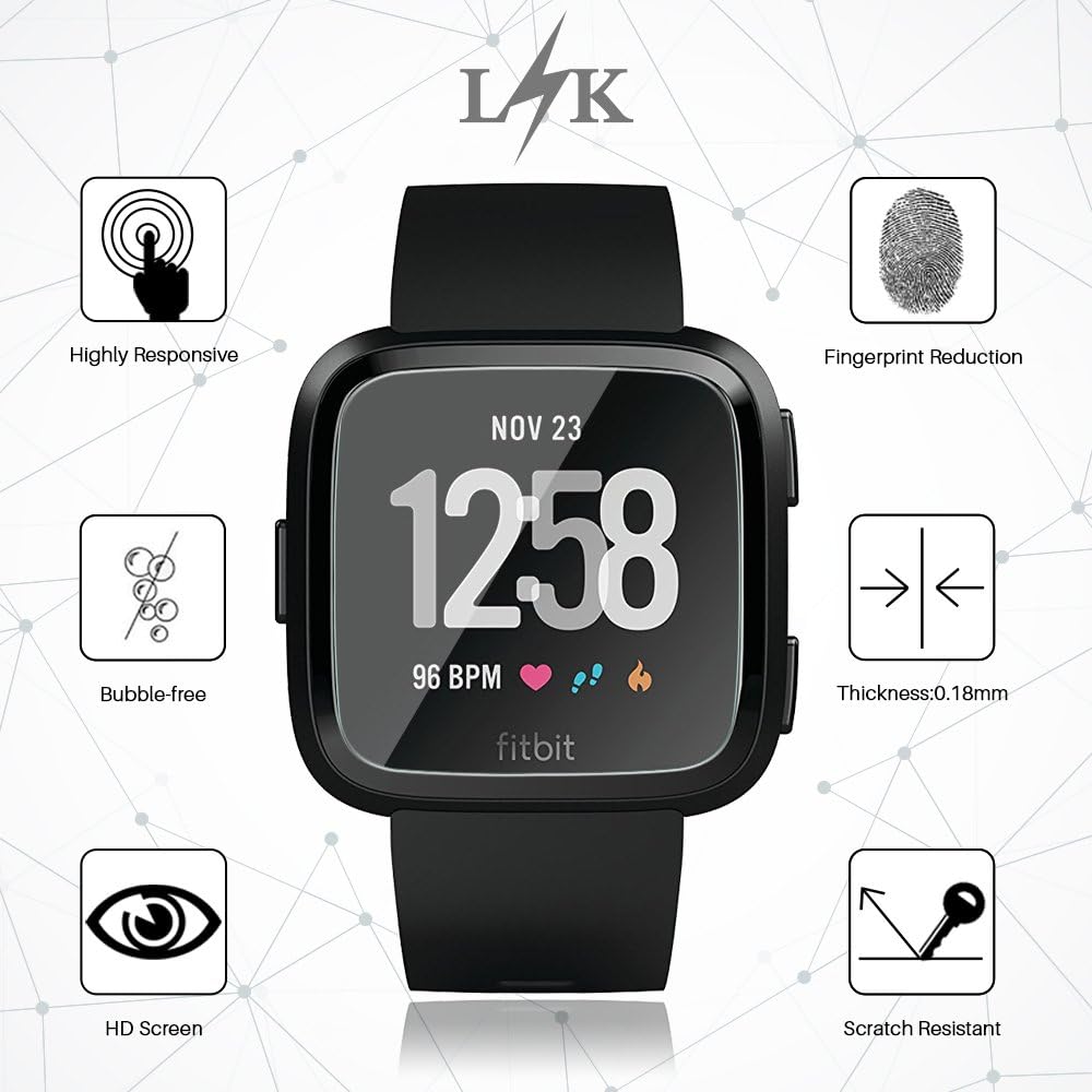 LK [6 Pack] Screen Protector for Fitbit Versa/Versa Lite Edition, Smartwatch [Full Coverage] [Anti-Bubble] HD Clear