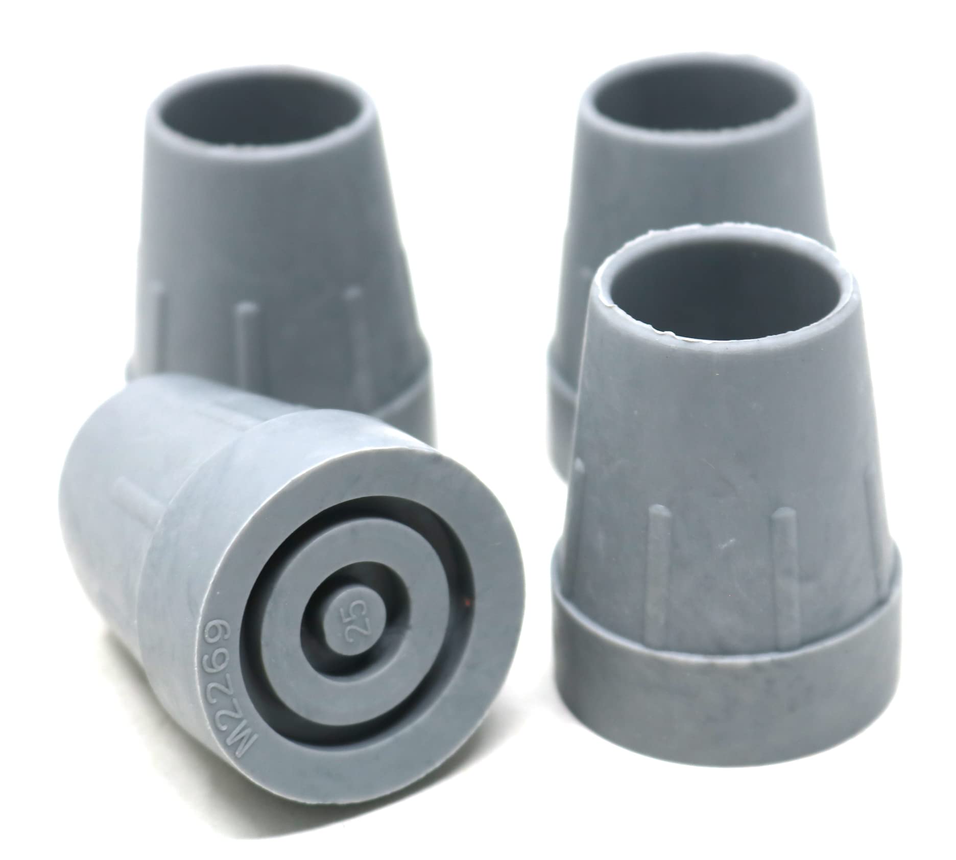 fiXte Heavy Duty Rubber Walking Frame Stick Cane Crutch Ferrule Tips with Metal Washer Installed to fit 25mm Poles (1") Grey (4)