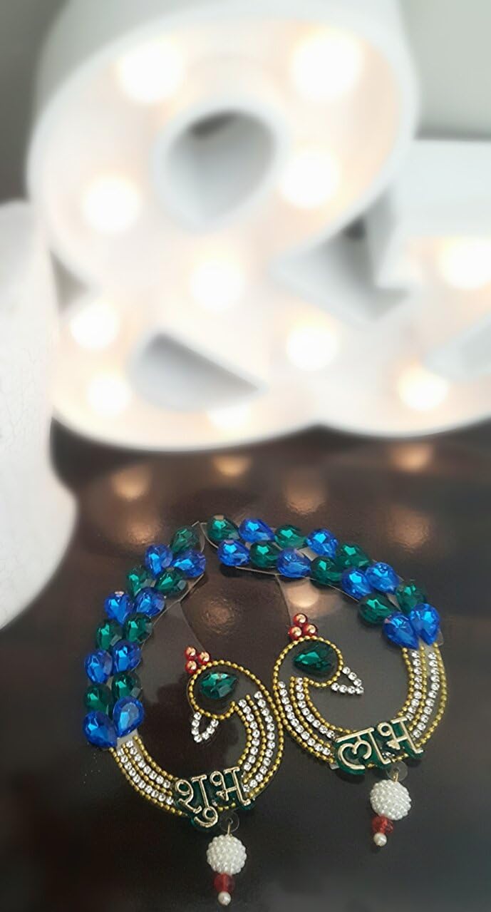 Itiha Peacock Shubh Labh on Acrylic Door hanging diwali gift/festive gift/haldi kumkum return gift/puja thali/wedding return gift Decoration Set - 2 pieces 7 inches* 6 inches