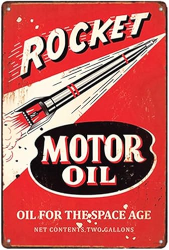 Rocket Motor Oil Gas Oil Garage Auto tienda rústico metal decoración 12" x 8"
