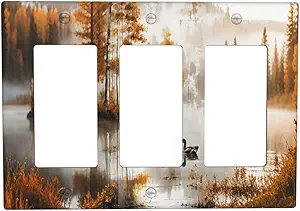 Decorative Outlet Covers Funny Ducks Vintage Lakeside Landscape 3 Gang Wall Plate Triple Rocker Light Switch Cover Plate Jumbo Electrical GFCI Faceplate for Bedroom Home Decor