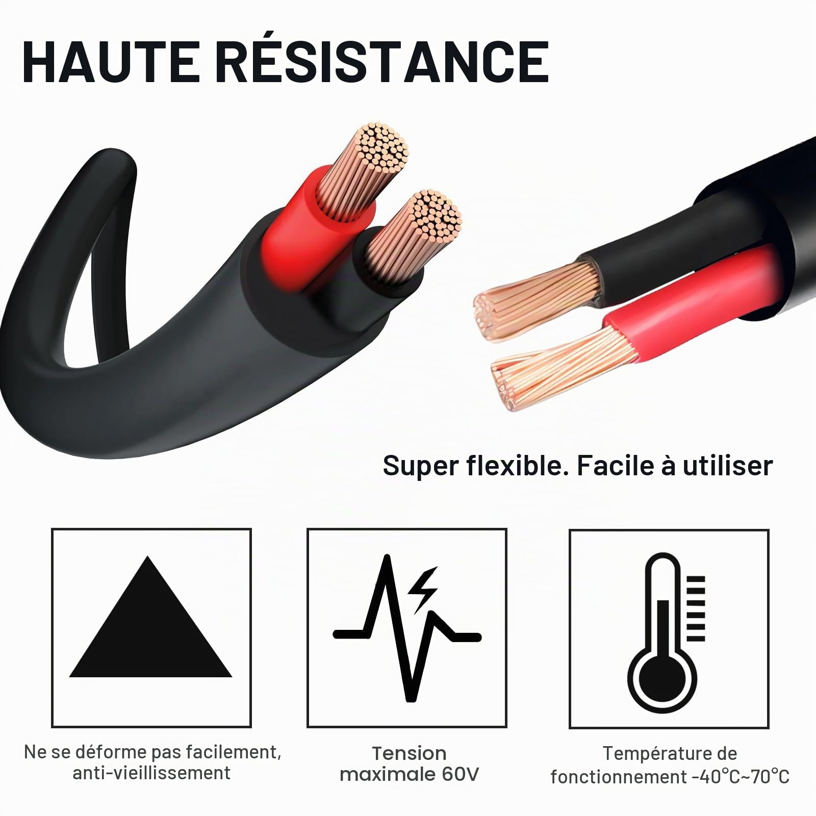 AOHEWEI Câble rond 2×4,0mm² 2 conducteurs en cuivre pour applications électriques 5V 12V 24V 60V, Câble automobile et bateau fin rouge/noir 5/10/20/50 mètres