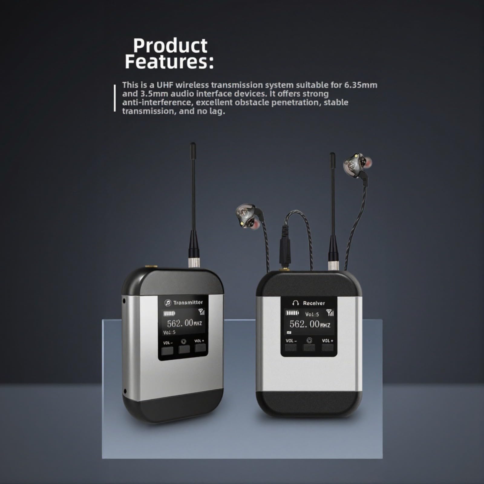 UHF Wireless In-Ear Monitoring System, 20 Kanäle Auto-Pairing, 550-537MHz Frequenzbereich, 30-50m Reichweite, 110dB Dynamik für Studio und Live-Bühne, Silber(1-to-1)