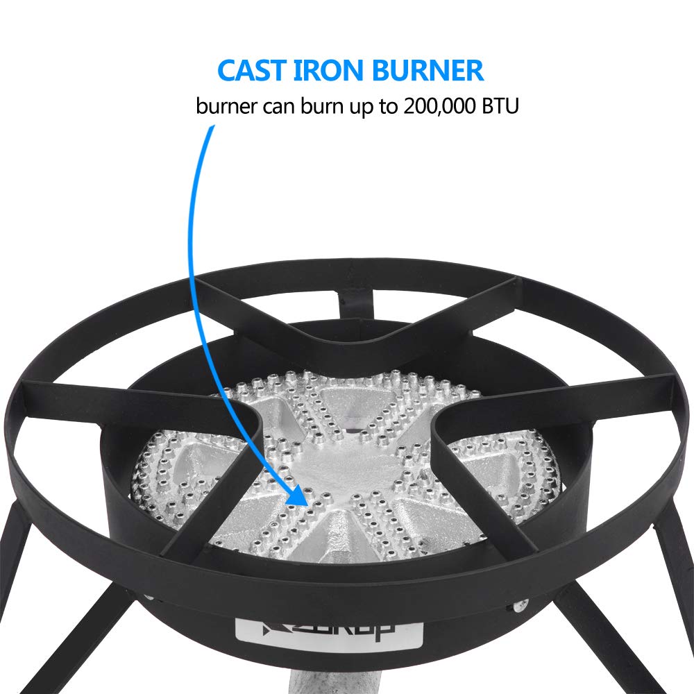 200 000 BTU redondo resistente estufa de gas propano para exteriores, estufa de gas propano portátil de hierro fundido con regulador ajustable de 0 a 20 Psi para cerveza casera, freír pavo