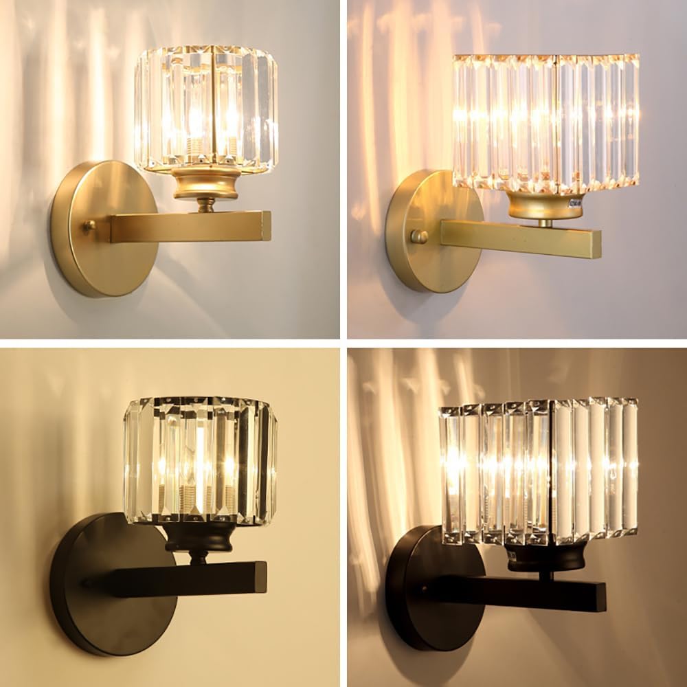 10 inch Crystal Wall Lamp Sconce, Luxury Modern Bathroom Vanity Mirror Light Wall Light Fixture for Bedroom Living Room Dining Room Wall Flush Mount Gold Indoor Lighting, Included Bulb
