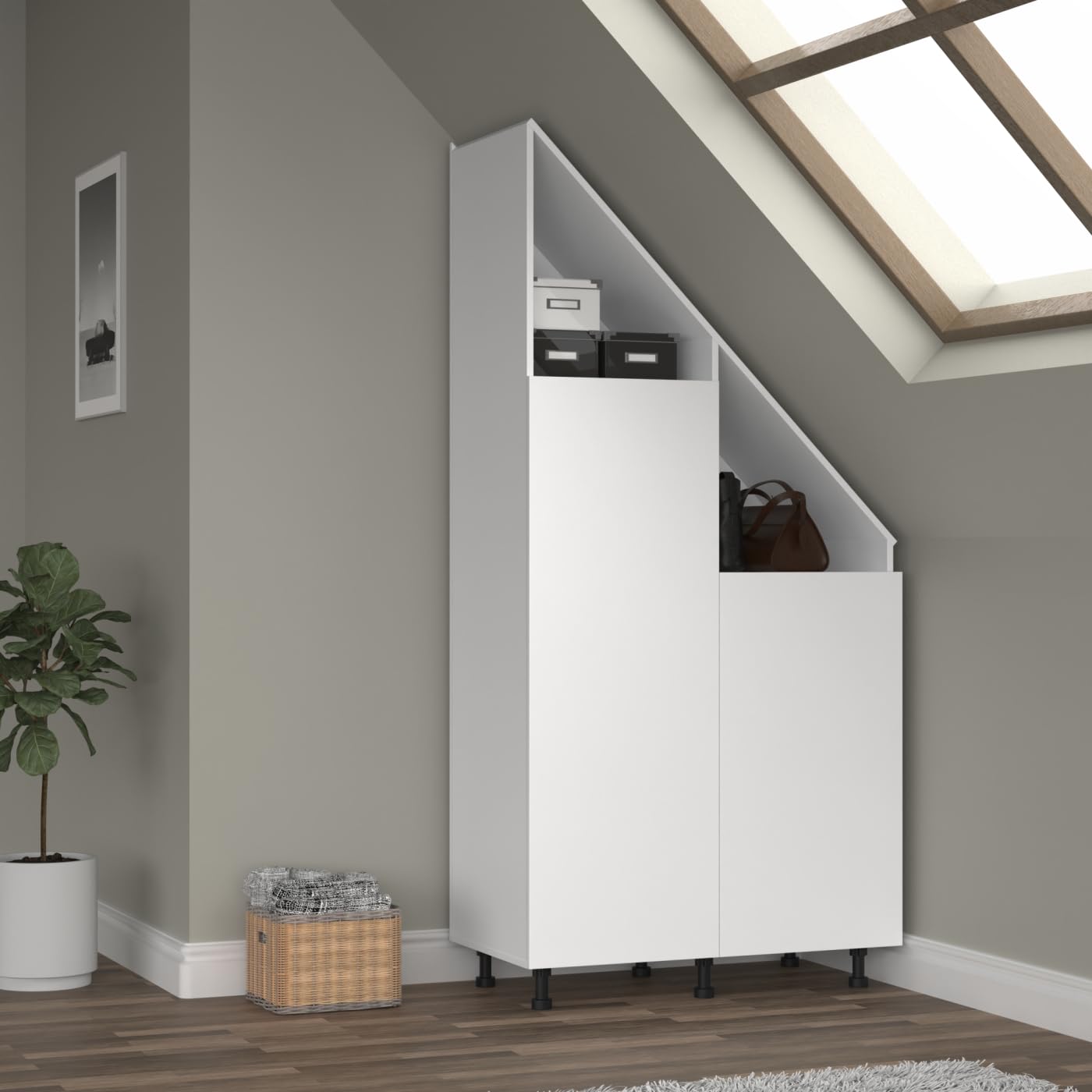 VDD – Fachschrank – Schrägwandschrank – Wandschrank – Weiß – Für Dachschrägen geeignet