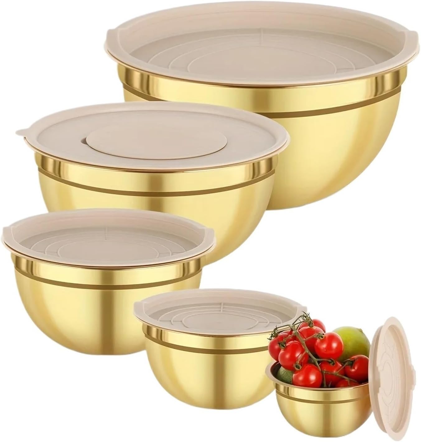 Gold Stainless Steel Mixing Bowl Set With Lid For Baking, Cooking, Salad