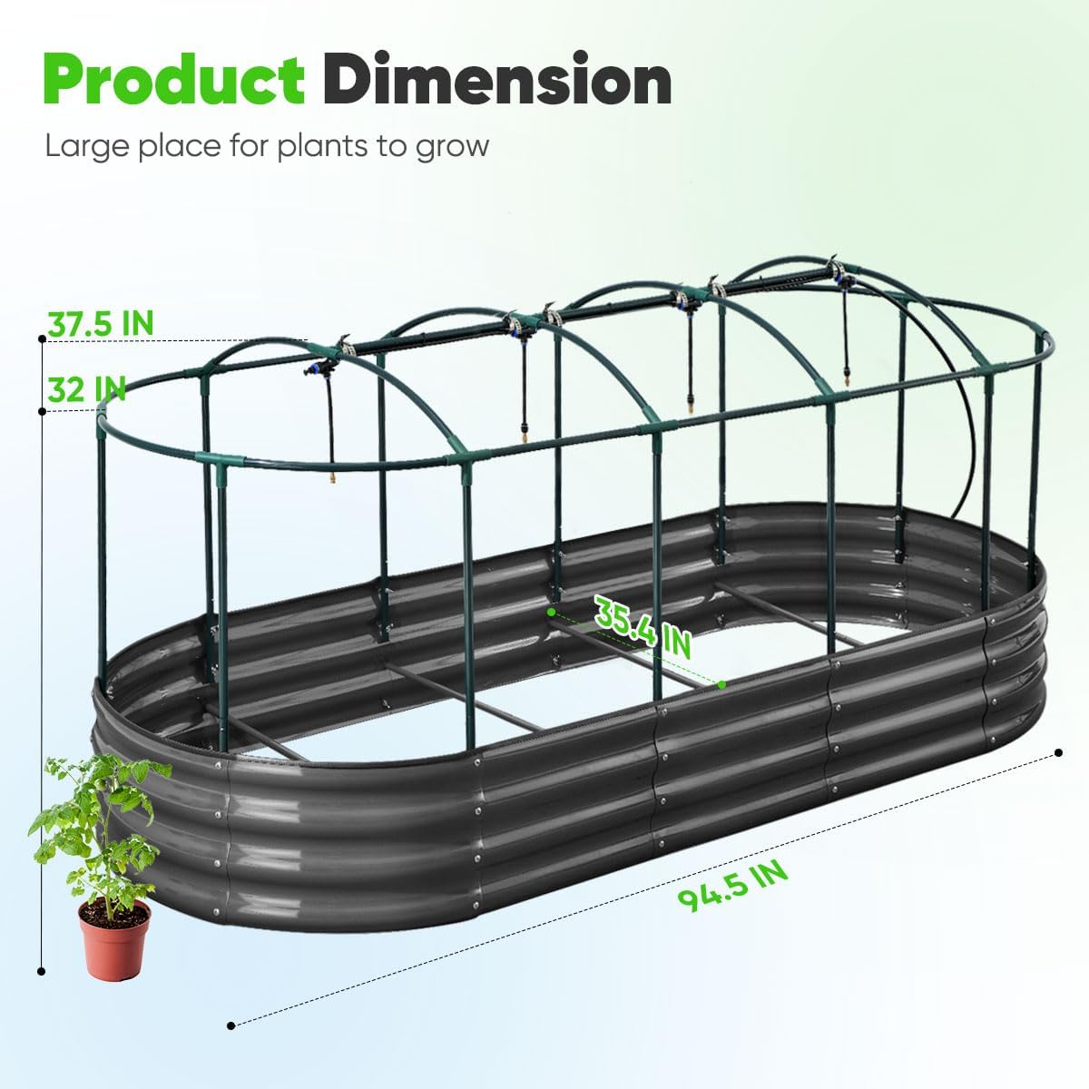 Quictent Galvanized Raised Garden Bed Kit with Self Watering System and Mesh Cover, Large Oval Metal Outdoor Planter Garden Boxes for Vegetables Herbs Flowers, 8x3x1Ft 8x3x1 FT Self Watering System and Mesh Cover