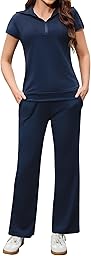 Aottori Survêtement Femme Sport 2 Pièces Ensemble de Sport Jogging Manches Courtes Pantalon de Sport Décontracté Yoga Fitness Zippé Poches Chic Élégant