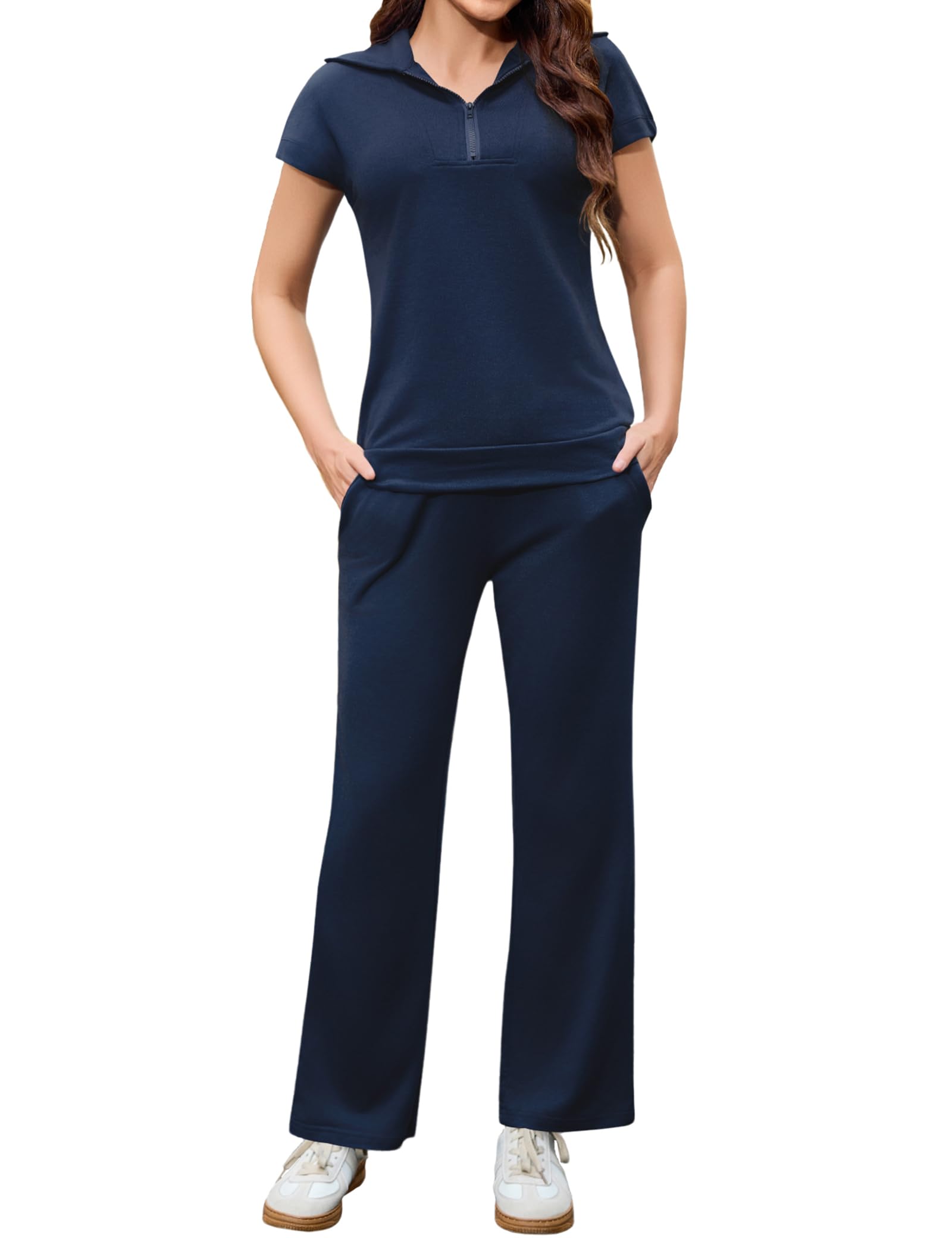 Aottori Zweiteiler Hausanzug Damen Sommer Outfits Tracksuit Kurzarm 2 teiler Freizeitanzug Jogginganzug Trainingsanzug Sport Lounge Set Elegant Loungewear Homewear