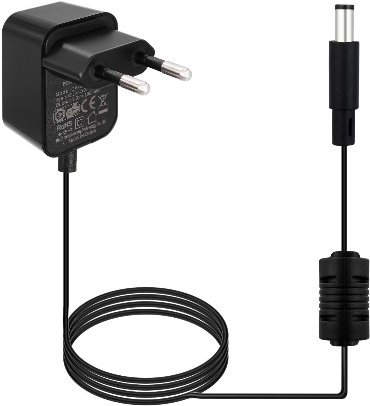 HOEREV gitarowy zasilacz sieciowy 9 V DC kabel sieciowy prąd 1 A 1000 mA końcówka ujemna do pedału gitarowego zasilacz (9V1A), EU, EU 9V1A 1 wtyczka
