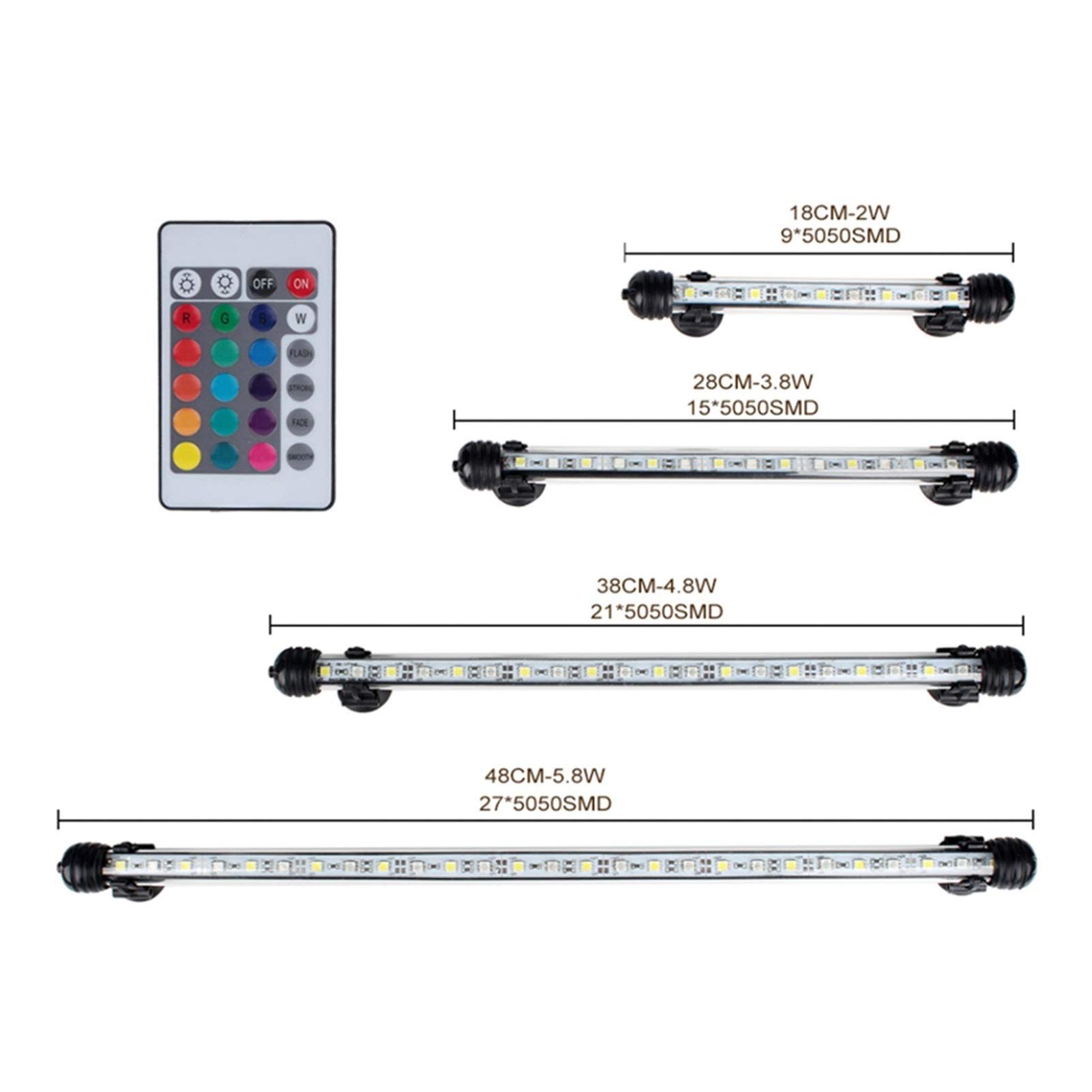 Luz de Acuario 18/28/38 / 48cm Iluminación de Acuario LED RGB Impermeable para Tanque de Peces Luz Subacuática Sumergible (Color : 28cm RGB with Remote)