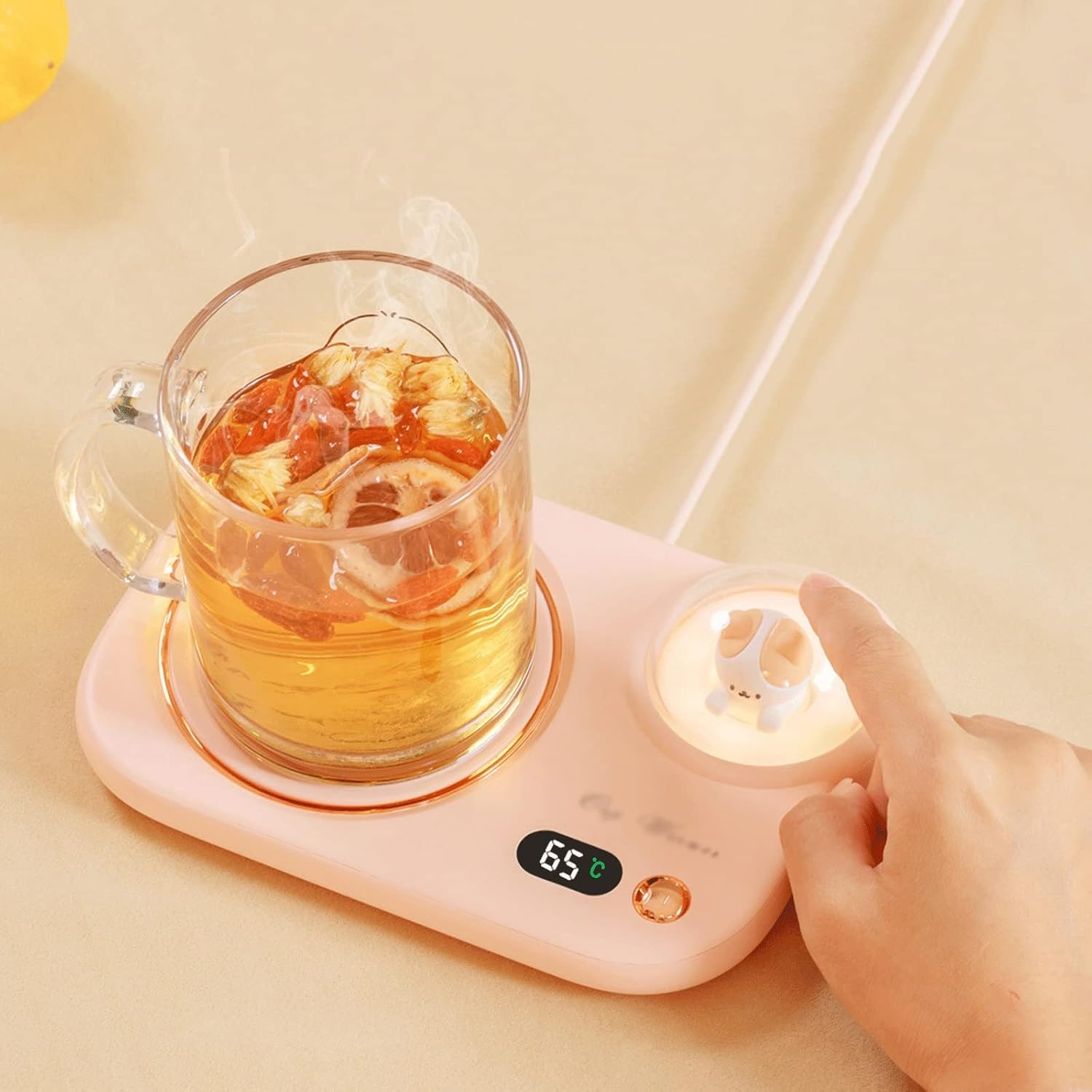 Cup Warmer Heating Plate Small Portable Smart Digital Display Constant Temperature Coaster Desktop Home Heating and Warming Coaster for Coffee Milk Tea Water (Color :) (White) (Green)