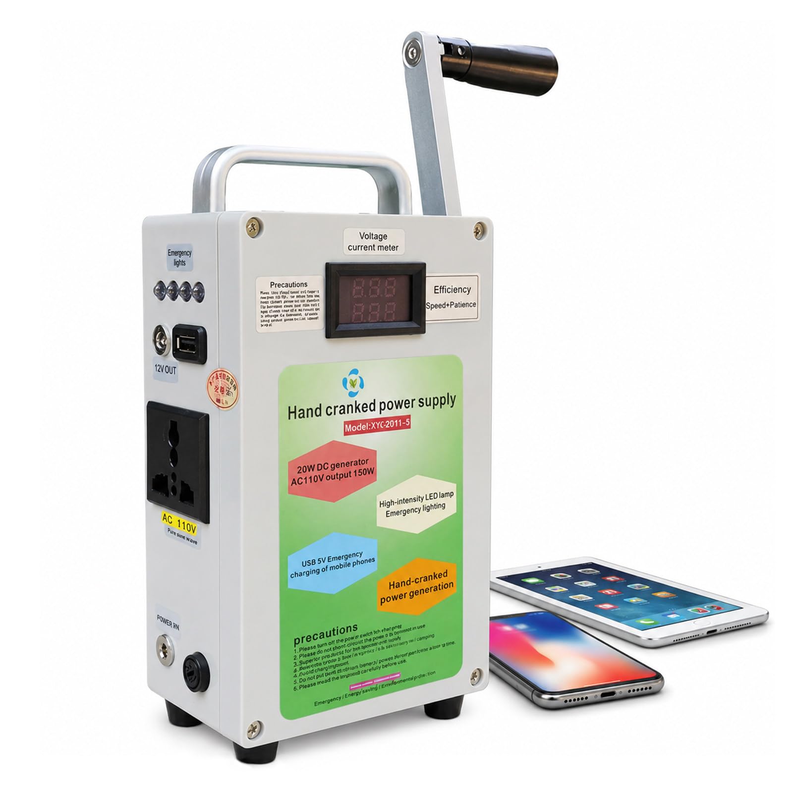Generador De Manivela 150W Cargador De Emergencia Portátil 150W | Energía fuera de red para teléfono, radio y kits de supervivencia, fiable en viajes