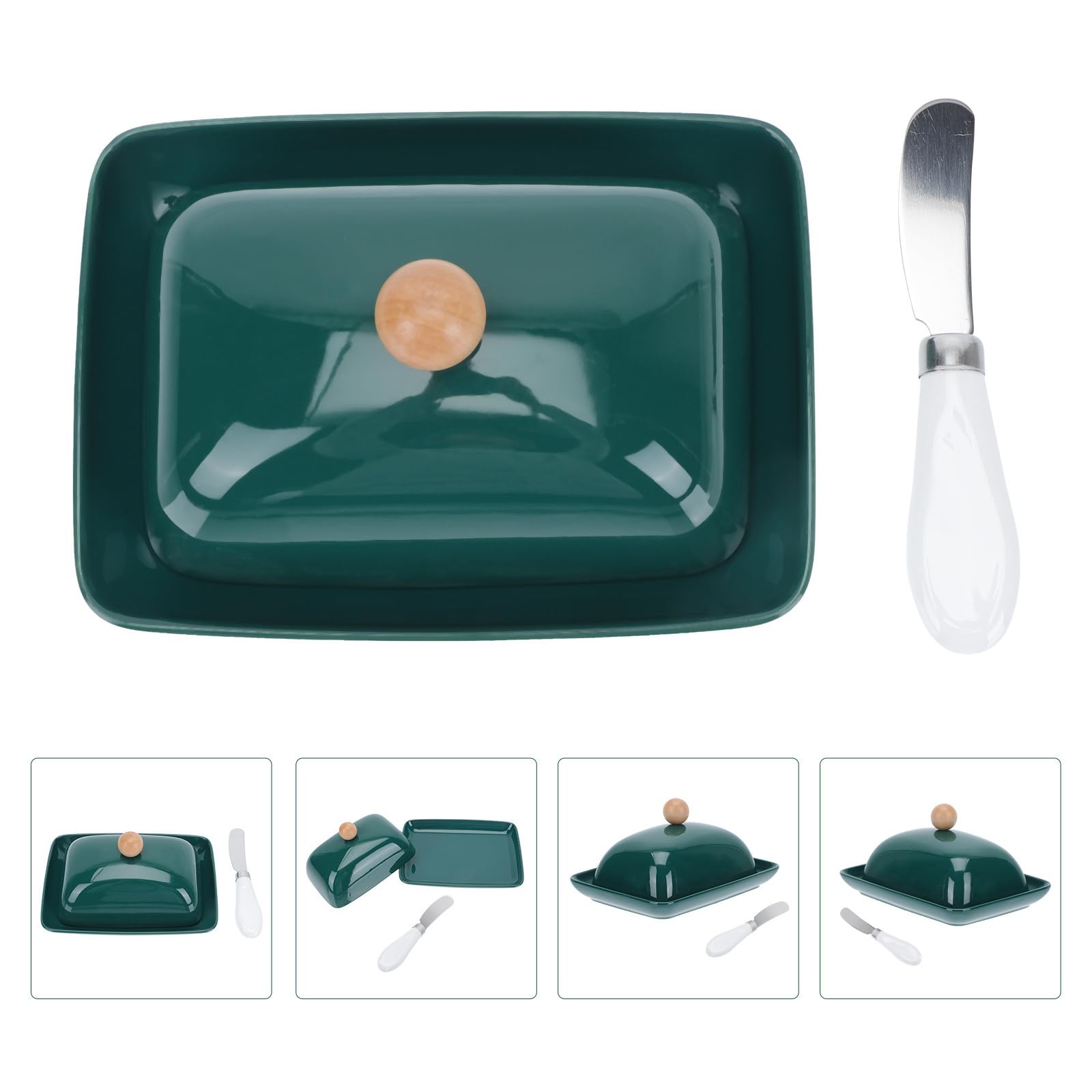 DECHOUS Design Élégant Rectangulaire en Céramique avec Couvercle et Couteau Intégré Vert , Pratique Repas Quotidiens et Cérémonies de Remise de Diplômes