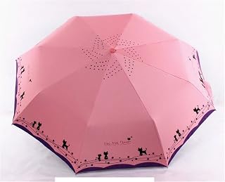Katoot@ Cute cat and Flower Three-Folding Automatic Umbrella rain Sun Women Black Coating plegable Windproof paraguas Mujer (Watermelon Red)