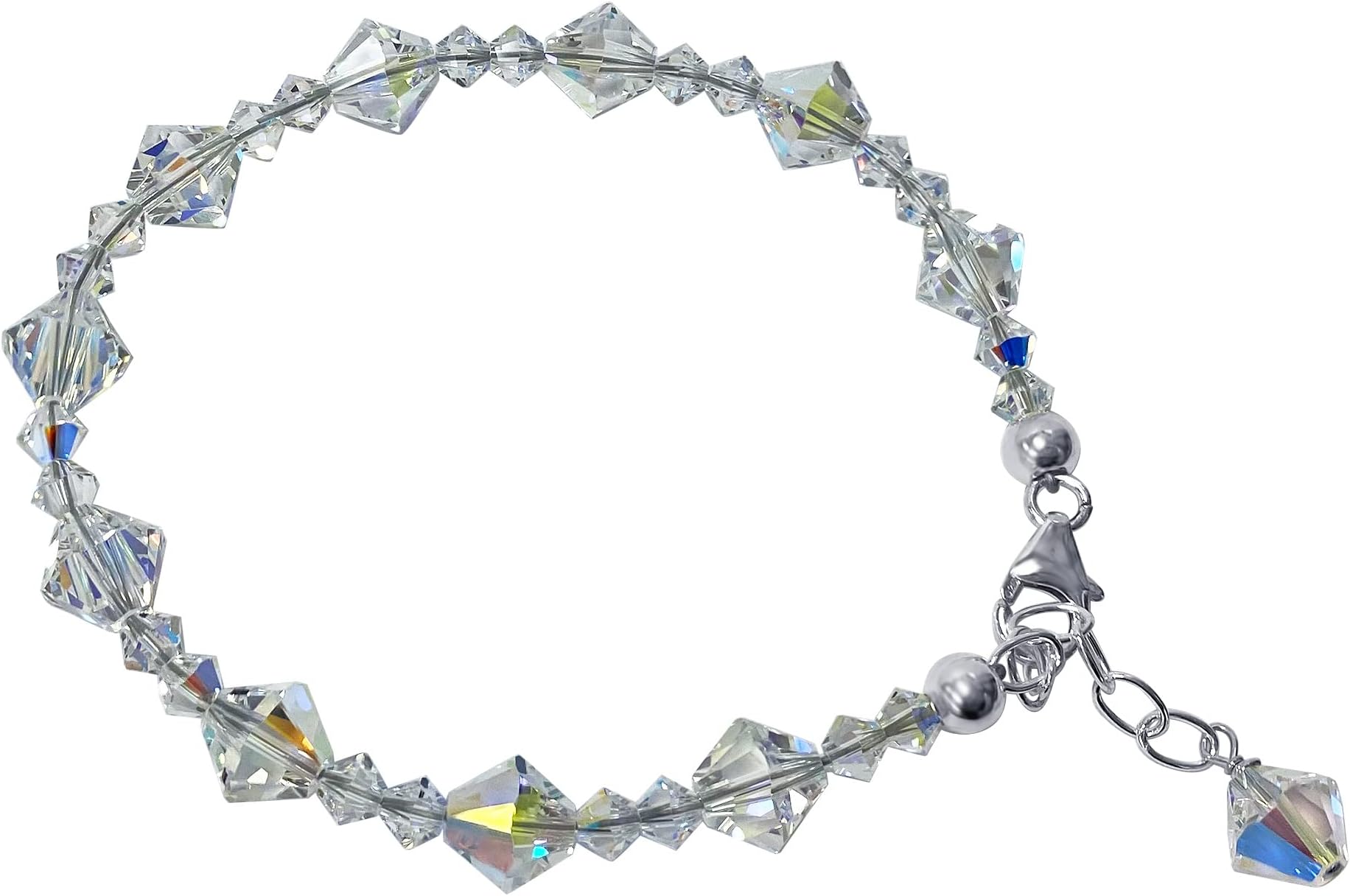 Gem AvenueBicone Shaped Austrian Crystals 925 Sterling Silver 7 to 8 inch Adjustable Bracelet for Women