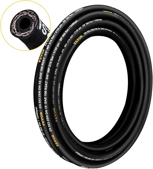 Flexible Hydraulic Hose - 1/2" x 100 ft, 4000 PSI, Rubber with 2 Wire Braid, -20C to 140C